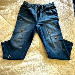 Women’s Jeans Blue Chico’s Brand with Floral Flower Beads Size 3/16